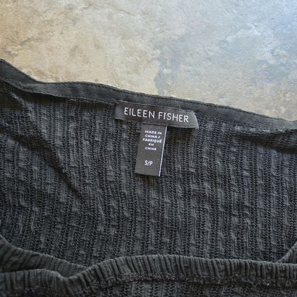 Eileen Fisher Crinkled Silk Boat Neck Tunic Top Dress Cover Up Black S - Picture 9 of 10